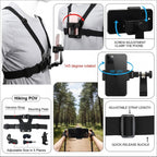 ORCO Chest Mount Harness and Backpack Shoulder Strap Mount with 360° Rotating Phone Clip for Action Cameras and Smartphones (4-7 inches), Adjustable POV Filming Accessories for Hiking and Cycling