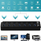 Orco 7-Port USB 3.0 Hub with Individual Power Switches and Lights, High-Speed Data Hub Splitter Portable USB Extension Hub for PC Laptop and More