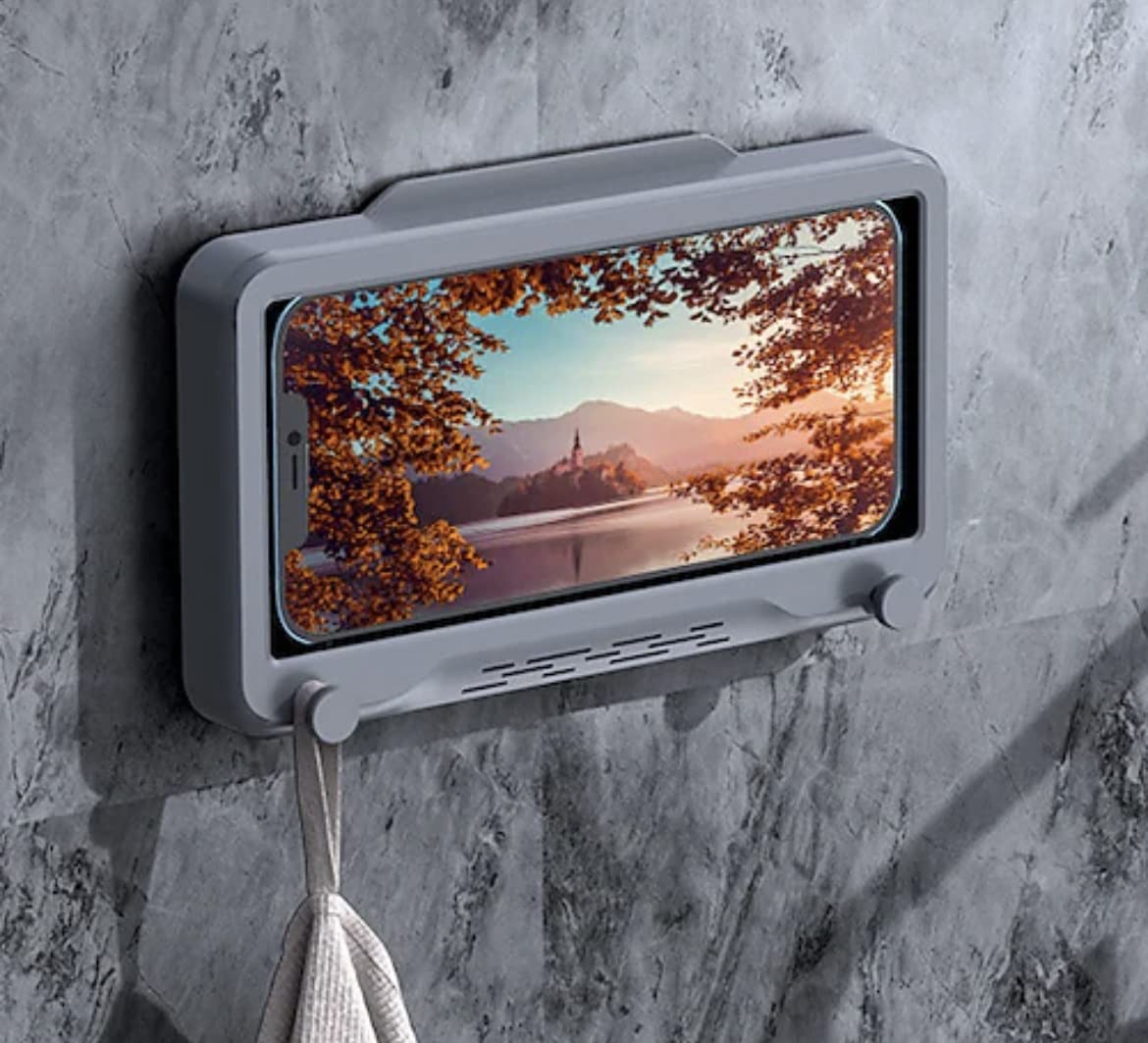 Orco 360°+120° Rotating Shower Phone Holder Waterproof – Anti-Fog HD Touch Screen Wall Mount Case for iPhone 17 16 15 14 13 12 Pro Max, Samsung – Bathtub, Kitchen, Gym – Grey