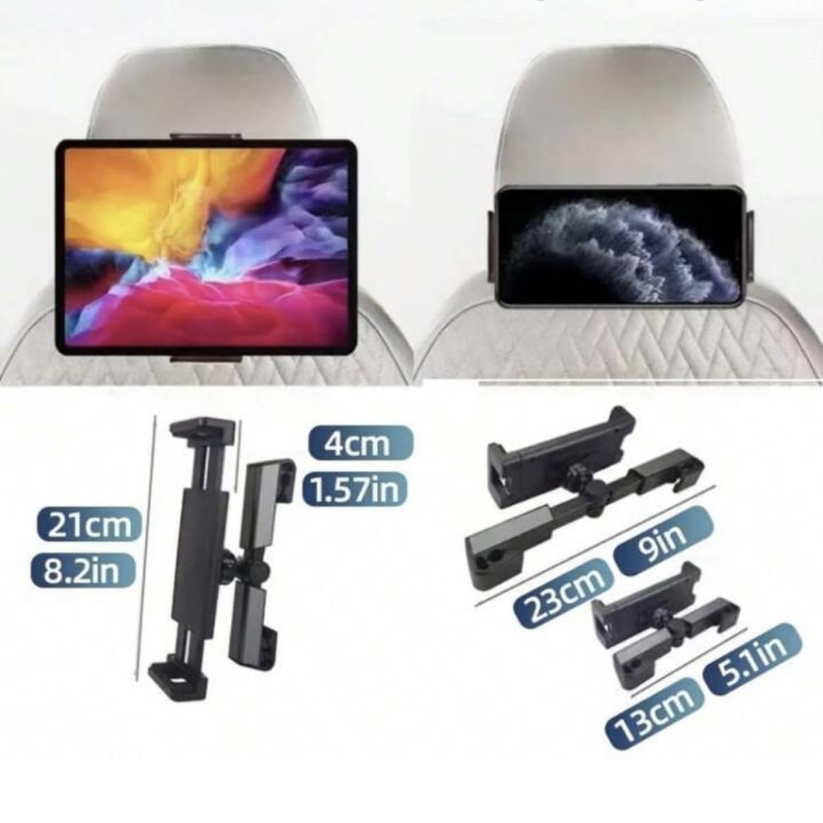 Orco Car Headrest Tablet Holder - Heavy Duty Triangle Mount for 4.7-12.9” iPad Pro Air Mini, Samsung Galaxy, Switch - 360° Rotating Extendable Backseat Stand with Safe Flush-Fit & Anti-Shake Design