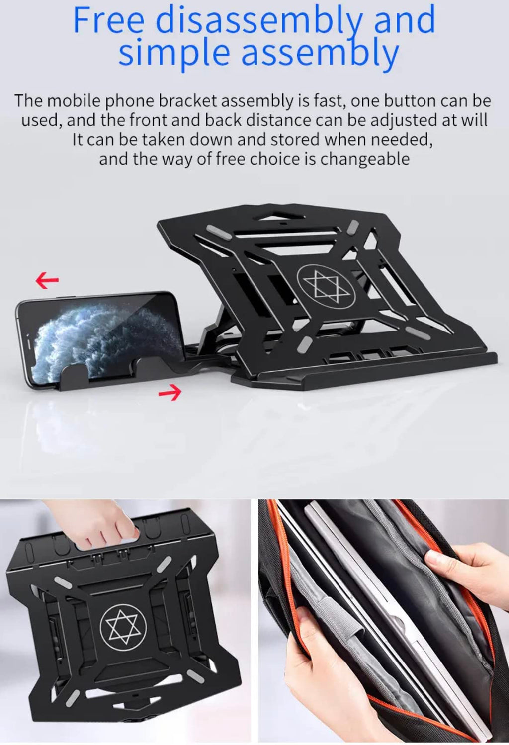 Orco Laptop Stand with Phone Holder and 360° Adjustability - Compatible with 13" to 17" Laptops/MacBooks