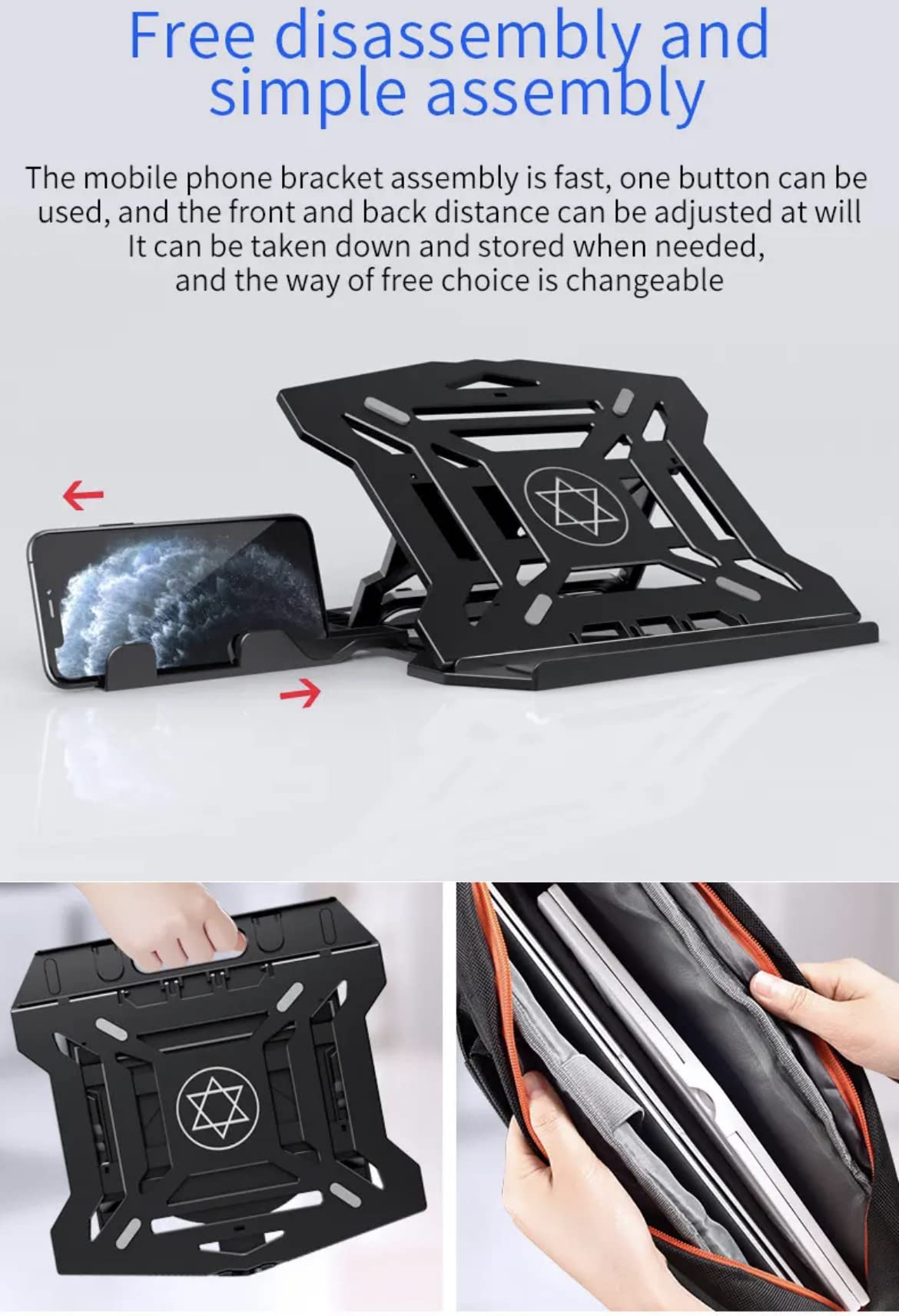 Orco Laptop Stand with Phone Holder and 360° Adjustability - Compatible with 13" to 17" Laptops/MacBooks