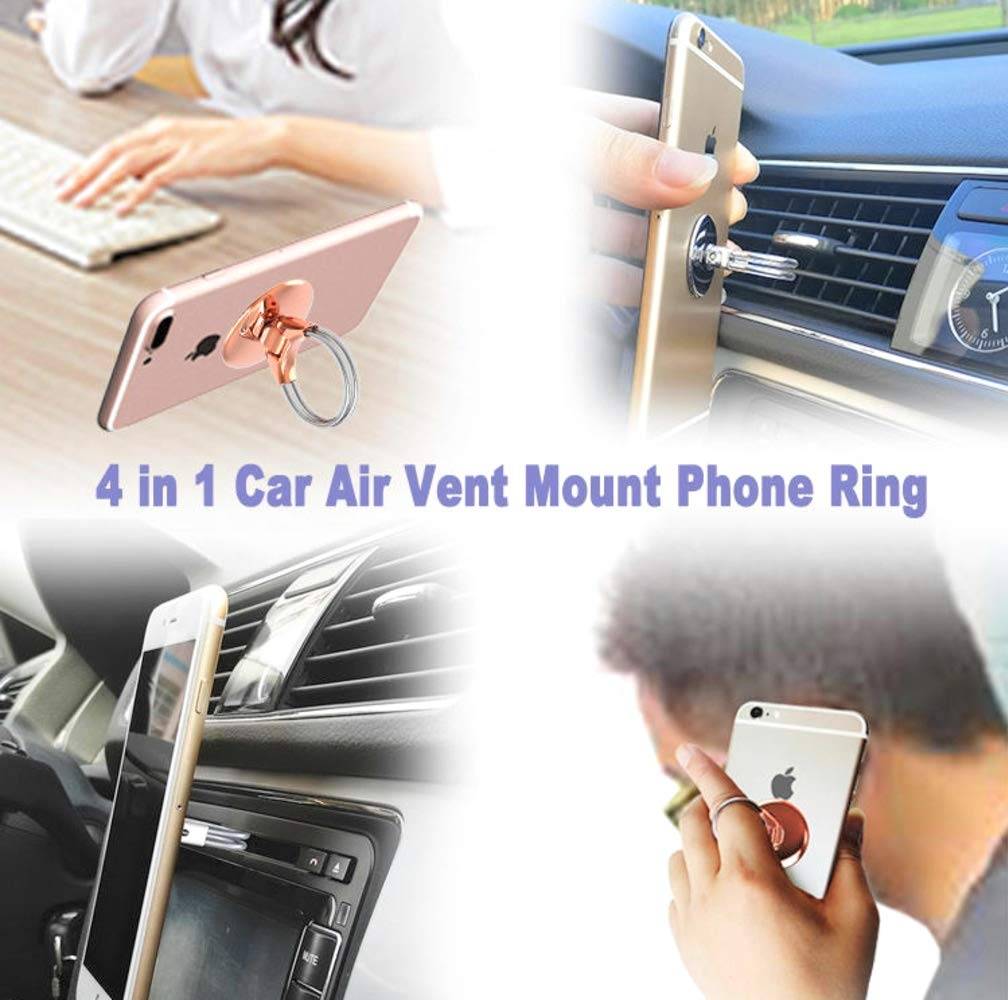 Orco Cell Phone Finger Ring Holder, 3 in 1 Universal Phone Ring Kickstand Anti-Slip Car Vent Mount Phone Finger Grip Holder for all Smartphones and Tablets