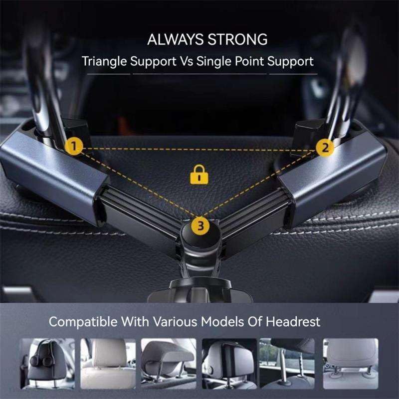 Orco Car Headrest Tablet Holder - Heavy Duty Triangle Mount for 4.7-12.9” iPad Pro Air Mini, Samsung Galaxy, Switch - 360° Rotating Extendable Backseat Stand with Safe Flush-Fit & Anti-Shake Design