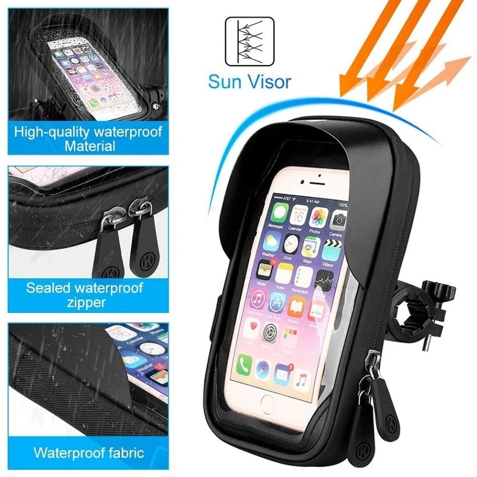 ORCO 360° Rotatable Waterproof Bike Phone Holder – Universal Bicycle Handlebar Bag with Sun Visor & Sensitive TPU Touch Screen – Large Capacity Cycle Frame Pouch for iPhone 15/14/13, Galaxy, up to 6.5