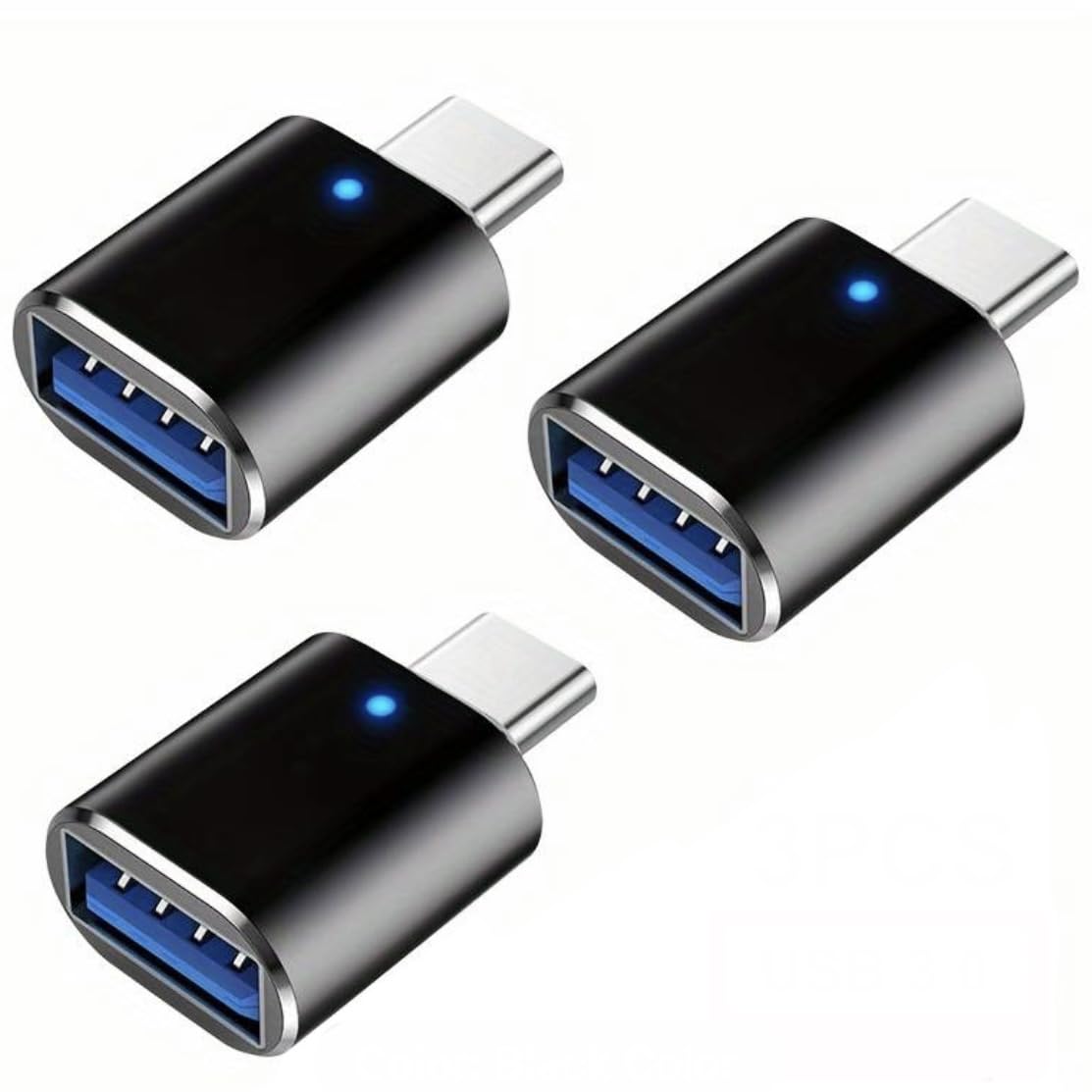 USB A to USB C Adapter 3-Pack, Type C Female to Male Charger Cable Converter for Apple Watch, Mac, iPhone, AirPods, iPad, CarPlay, Samsung Galaxy