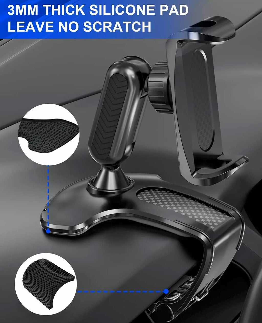 Orco Dashboard Phone Holder for Car Clip On Car Phone Mount 360 Degree Rotation Adjustable Automobile Cradle Suitable for Smartphone 4 to 7 inch