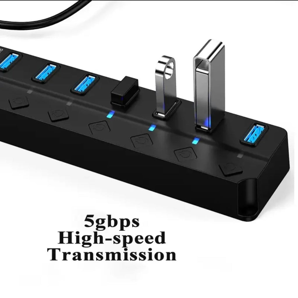 Orco 7-Port USB 3.0 Hub with Individual Power Switches and Lights, High-Speed Data Hub Splitter Portable USB Extension Hub for PC Laptop and More