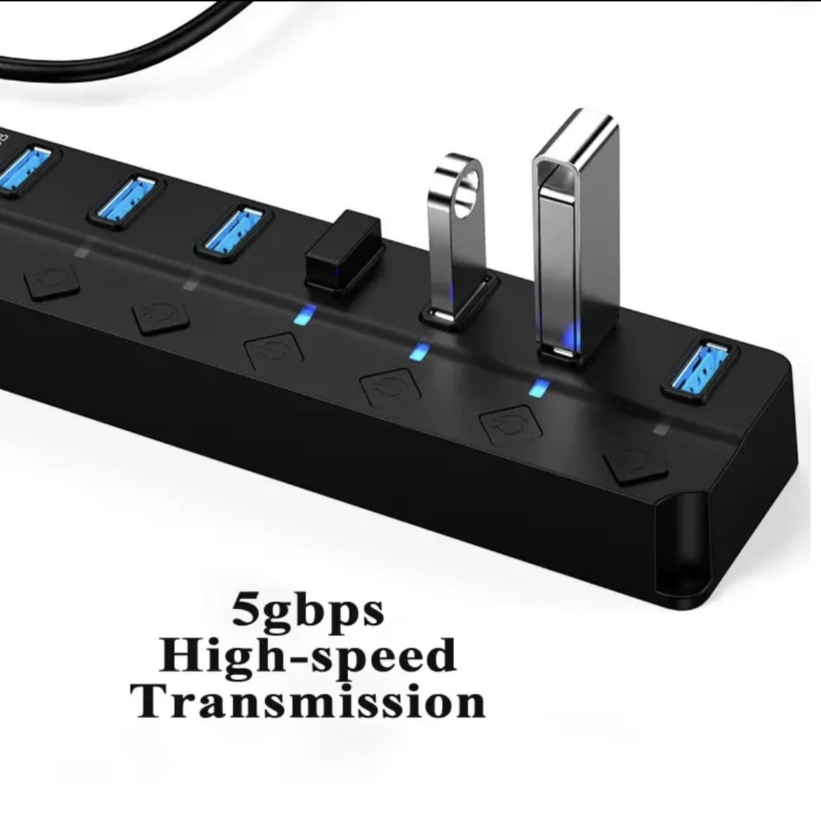 Orco 7-Port USB 3.0 Hub with Individual Power Switches and Lights, High-Speed Data Hub Splitter Portable USB Extension Hub for PC Laptop and More