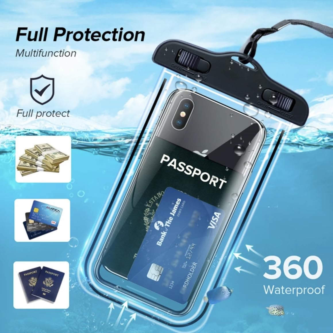 Orco 2 Pack Waterproof Phone Pouch IPX8 Universal Waterproof Phone Case Bag for Swimming, Adjustable Lanyard Underwater Phone Dry Bag for iPhone 15 14 13 12,Galaxy and Other Phones up to 7.2"