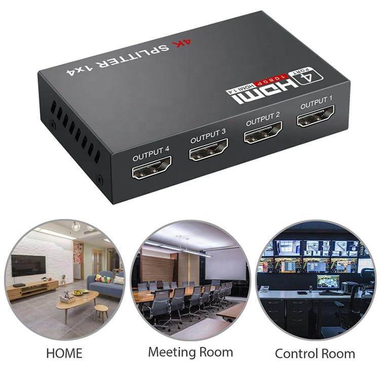 4K HDMI Splitter 1 in 4 Out, MT-VIKI 1x4 HDMI Distributor Powered Mirror/Duplicate Hub, Supports 4K@30Hz, 1080P, 3D, HDCP 1.4 for PS5, Xbox, Blu-ray, Laptop to 4 Monitors/HDTVs, Includes UK Power