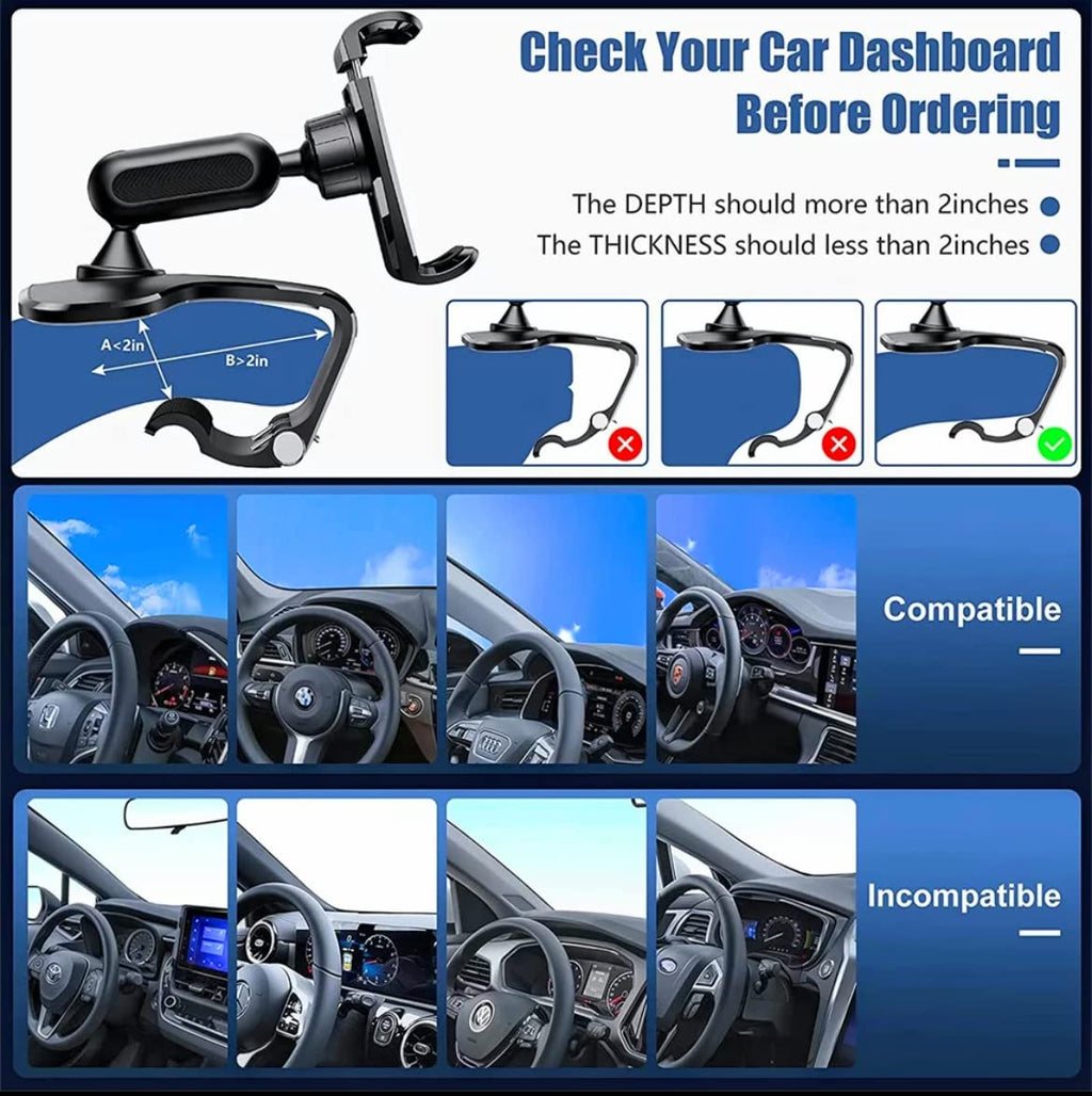 Orco Dashboard Phone Holder for Car Clip On Car Phone Mount 360 Degree Rotation Adjustable Automobile Cradle Suitable for Smartphone 4 to 7 inch