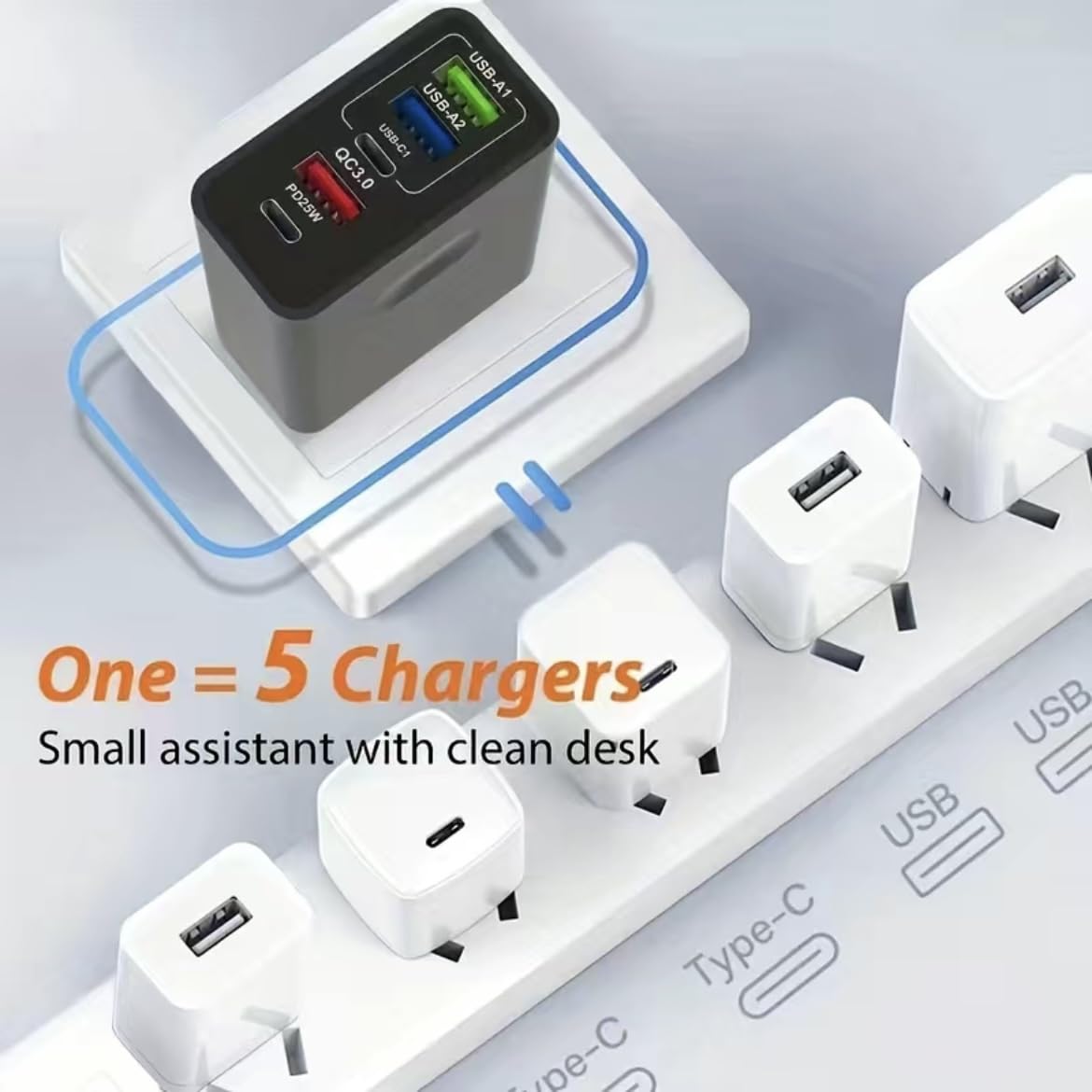 ORCO Multi USB C Plug 3-Port 65W USB Fast Charger Plug, 2-Port USB C PD Power Adapter, Multi USB Plug UK Type C Charging Plug Compatible for iPhone 14 Pro Max 13 12 11 XS XR 8 7 AirPods iPad