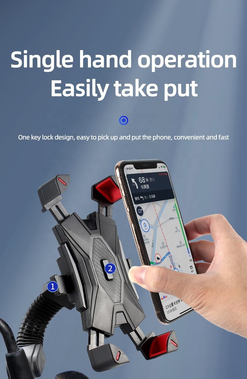 Orco Bike Phone Holder – One-Hand Operation Motorcycle Phone Mount, 360° Rotatable Bicycle Handlebar Clamp, Anti-Shake Shock-Absorbing Silicone for iPhone 14 13 12 Pro Max, Samsung, 3.5-6.8” Phones