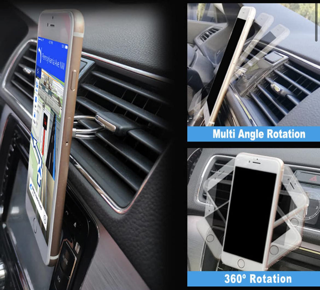 Orco 3 in 1 Universal Phone Ring Kickstand and Grip Holder - Anti-Slip Car Vent Mount for Smartphones and Tablets