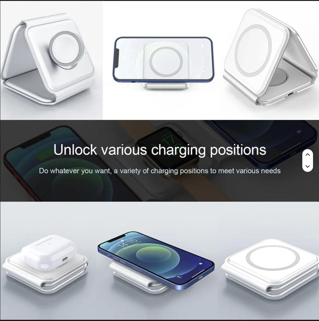 Orco 3 in 1 Wireless Charger for iPhone, Magnetic Foldable 3 in 1 Charging Station, Travel Charger Stand for Multiple Devices for iPhone 15/14/13/12 Series, AirPods, iWatch