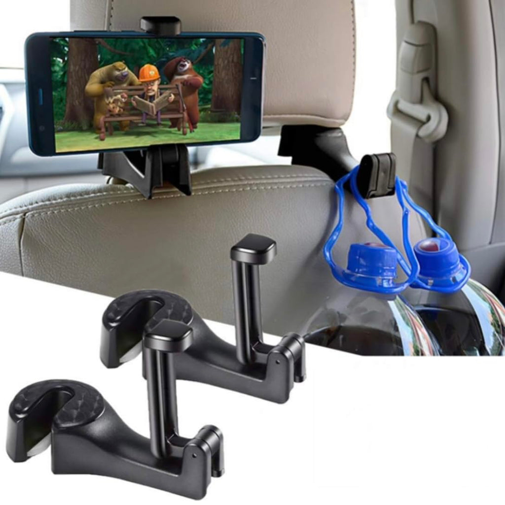 Orco 2 Pack 2 in 1 Car Hooks for Bags Car Bag Hook with Headrest Phone Holder 360°Rotatable Car Headrest Hooks Heavy Duty Car Accessories Purse Hook Car Seat Storage Organiser