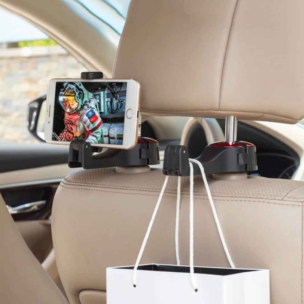 Orco 2 Pack 2 in 1 Car Hooks for Bags Car Bag Hook with Headrest Phone Holder 360°Rotatable Car Headrest Hooks Heavy Duty Car Accessories Purse Hook Car Seat Storage Organiser