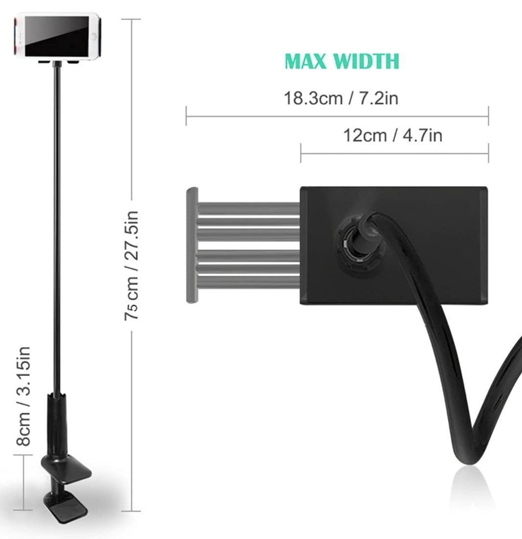 Orco Cell Phone Holder for Bed Desk Flexible Holder Gooseneck 360 Long Arm Clamp Bracket Mount Stand for iPhone 12 Mini, 12 Pro Max, 11 Pro, Xs XR X 8 7 6 Plus, Samsung S10 S9 S8, 4.7"-7.2"