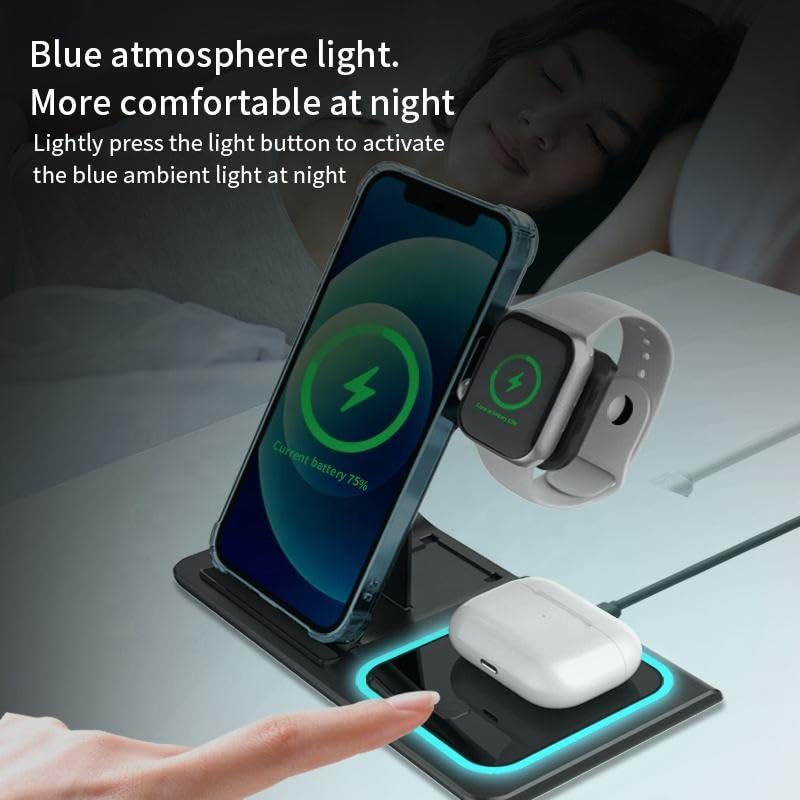 Orco 3 in 1 Wireless Charging Station - Foldable Wireless For iPhone, Apple Watch And AirPods, Samsung Galaxy Watch | Travel-Ready iPhone Magsafe Charger Stand | Compact Fast Charge Stand