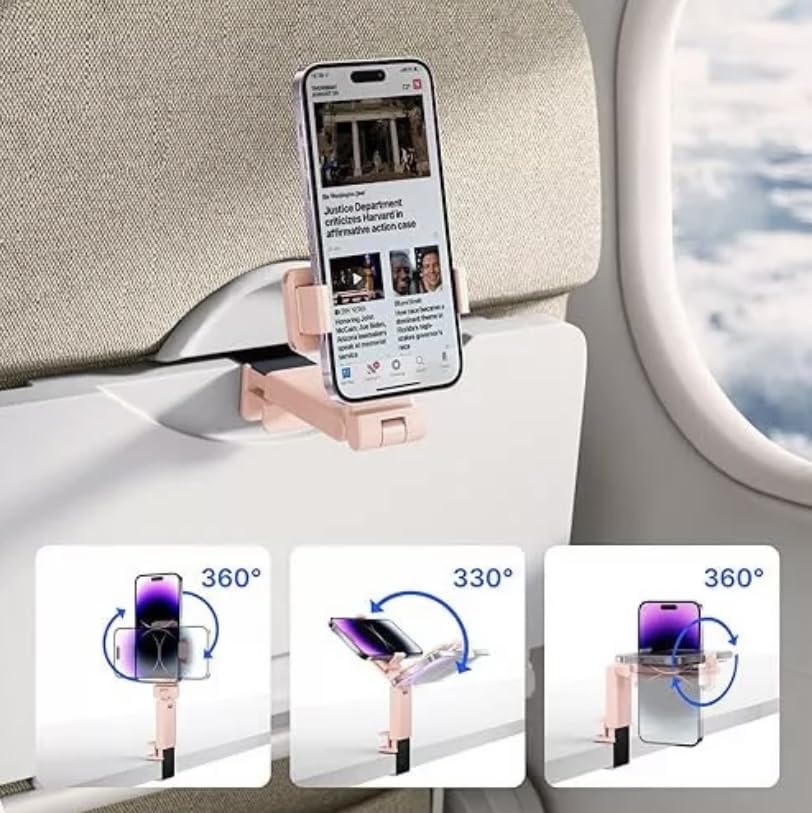Orco Phone Stand Universal Mount Phone Holder 360 Degree Rotating Adjustable Phone Clamp Compatible with iPhone Android Phones Portable Phone Mount for Airplane Trays Desk Bed Cabinet