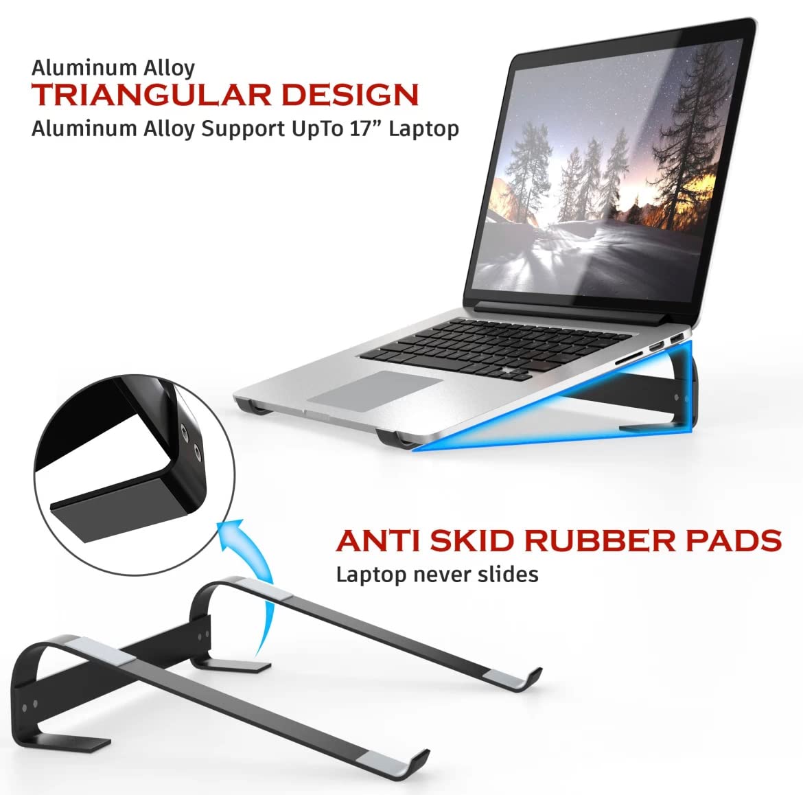 Orco Foldable Ergonomic Laptop Riser - Aluminum Holder for 10-15.6” Laptops - MacBook Pro/Air, HP, Asus, Lenovo, Sony, Dell - Black