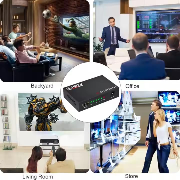4K HDMI Splitter 1 in 4 Out, MT-VIKI 1x4 HDMI Distributor Powered Mirror/Duplicate Hub, Supports 4K@30Hz, 1080P, 3D, HDCP 1.4 for PS5, Xbox, Blu-ray, Laptop to 4 Monitors/HDTVs, Includes UK Power