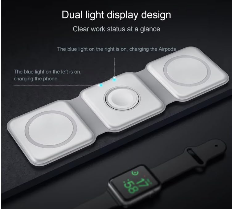 Orco 3 in 1 Wireless Charger for iPhone, Magnetic Foldable 3 in 1 Charging Station, Travel Charger Stand for Multiple Devices for iPhone 15/14/13/12 Series, AirPods, iWatch
