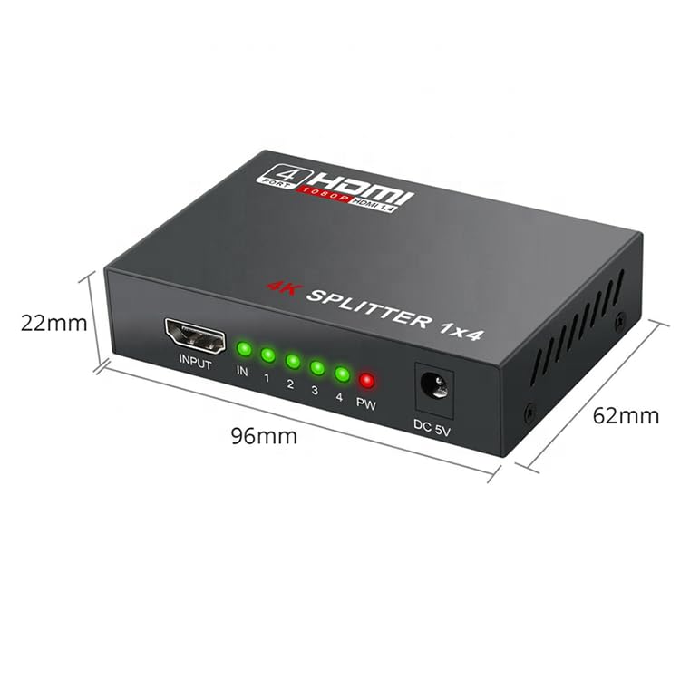 4K HDMI Splitter 1 in 4 Out, MT-VIKI 1x4 HDMI Distributor Powered Mirror/Duplicate Hub, Supports 4K@30Hz, 1080P, 3D, HDCP 1.4 for PS5, Xbox, Blu-ray, Laptop to 4 Monitors/HDTVs, Includes UK Power