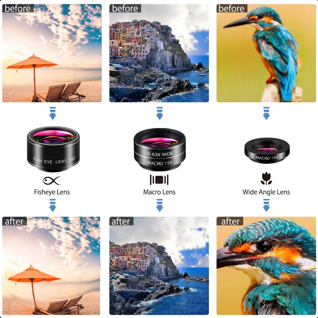 Orco 2 Pack Mobile Phone Camera Lens Kit With Fish Eye Lens +Macro Lens + Wide Angle Lens Compatible With iPhone,Samsung,Huawei,iPad,Sony,HTC,LG,etc