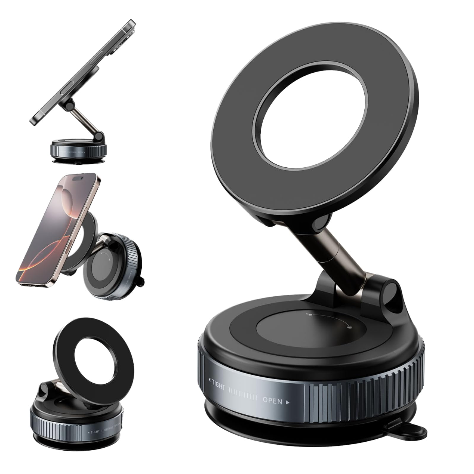 Orco Vacuum Magnetic Phone Holder for Car - Suction Phone Mount 360°Rotatable Foldable Portable Strong Magnet Stand for iPhone17/16/15/14/13/12 Pro/Pro Max on Mirror, Windscreens