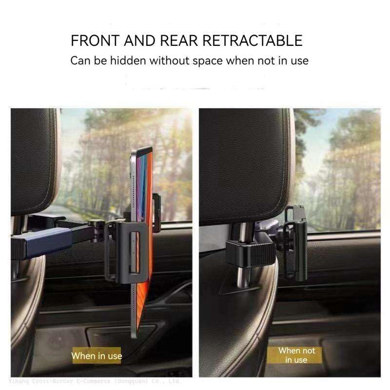 Orco Car Headrest Tablet Holder - Heavy Duty Triangle Mount for 4.7-12.9” iPad Pro Air Mini, Samsung Galaxy, Switch - 360° Rotating Extendable Backseat Stand with Safe Flush-Fit & Anti-Shake Design