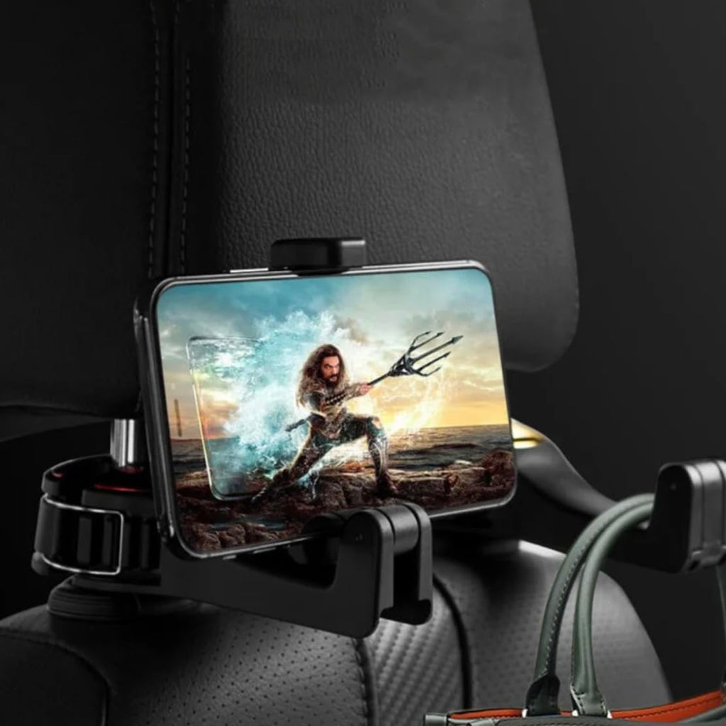 Orco 2 Pack 2 in 1 Car Hooks for Bags Car Bag Hook with Headrest Phone Holder 360°Rotatable Car Headrest Hooks Heavy Duty Car Accessories Purse Hook Car Seat Storage Organiser