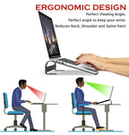 Orco Foldable Ergonomic Laptop Riser - Aluminum Holder for 10-15.6” Laptops - MacBook Pro/Air, HP, Asus, Lenovo, Sony, Dell - Black