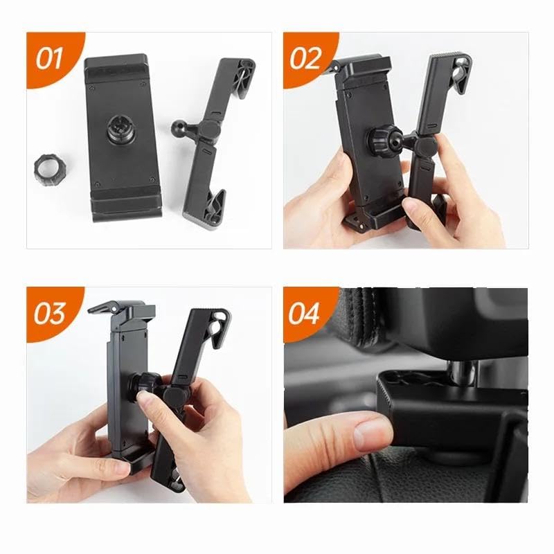 Orco Car Headrest Tablet Holder - Heavy Duty Triangle Mount for 4.7-12.9” iPad Pro Air Mini, Samsung Galaxy, Switch - 360° Rotating Extendable Backseat Stand with Safe Flush-Fit & Anti-Shake Design