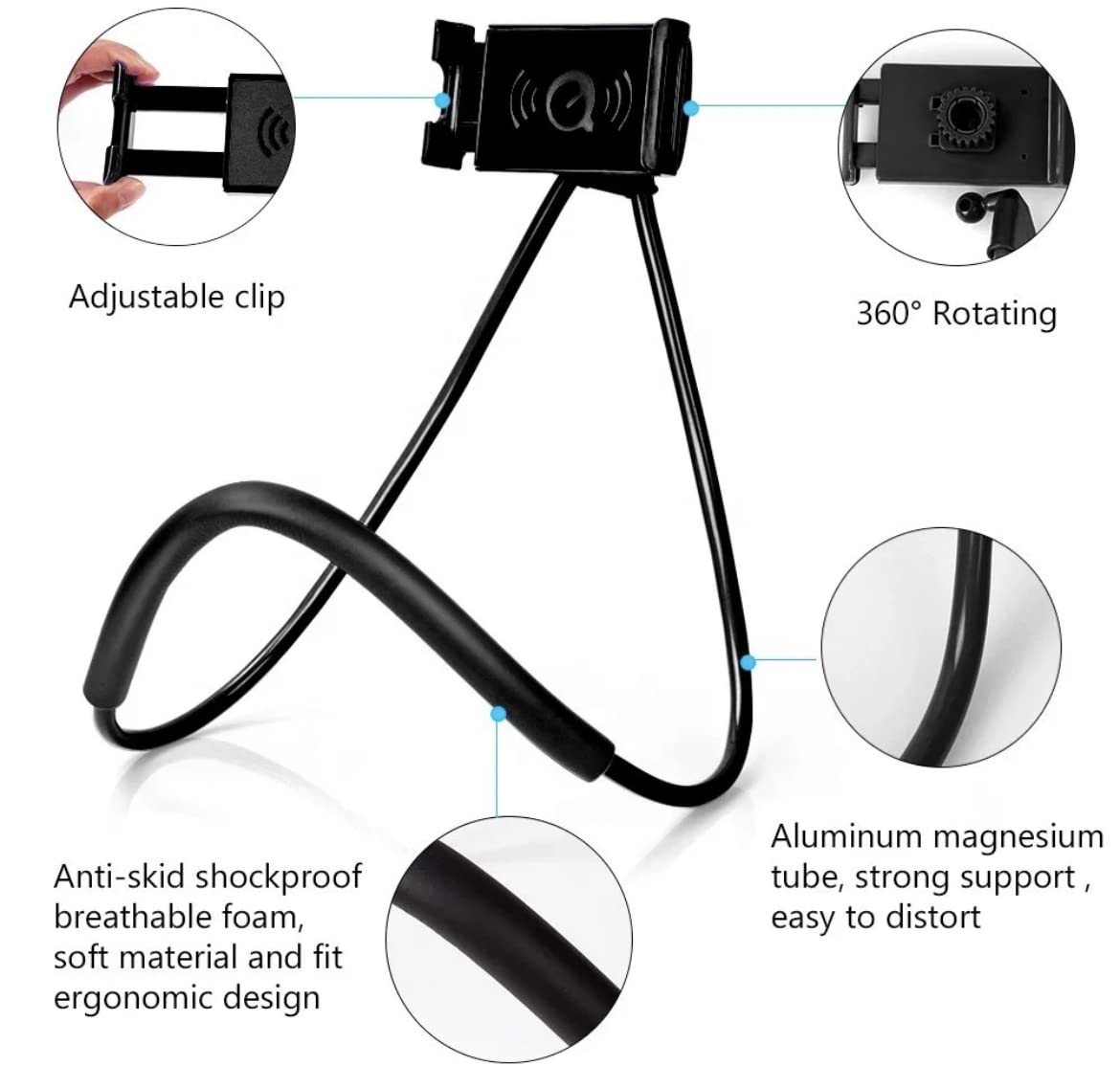 Orco Universal Smart Mobile Phone Stand Hang on Neck Cell Phone Mount Holder Flexible Lazy Bracket DIY Free Rotating for iPhone Samsung
