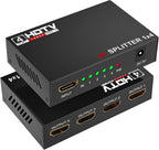 4K HDMI Splitter 1 in 4 Out, MT-VIKI 1x4 HDMI Distributor Powered Mirror/Duplicate Hub, Supports 4K@30Hz, 1080P, 3D, HDCP 1.4 for PS5, Xbox, Blu-ray, Laptop to 4 Monitors/HDTVs, Includes UK Power