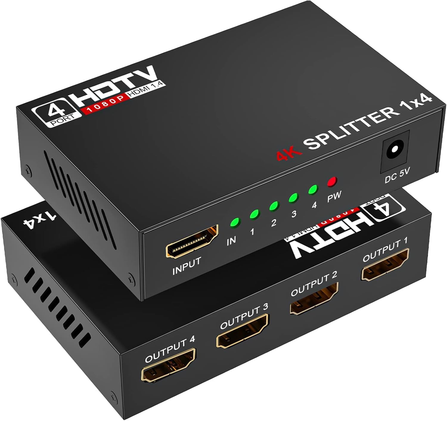 4K HDMI Splitter 1 in 4 Out, MT-VIKI 1x4 HDMI Distributor Powered Mirror/Duplicate Hub, Supports 4K@30Hz, 1080P, 3D, HDCP 1.4 for PS5, Xbox, Blu-ray, Laptop to 4 Monitors/HDTVs, Includes UK Power