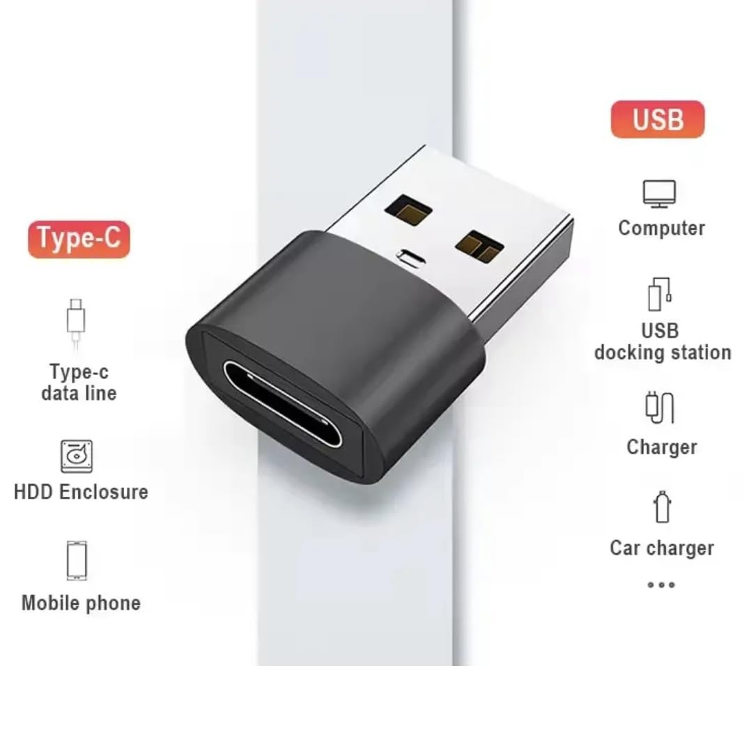 USB A to USB C Adapter 3-Pack, Type C Female to Male Charger Cable Converter for Apple Watch, Mac, iPhone, AirPods, iPad, CarPlay, Samsung Galaxy