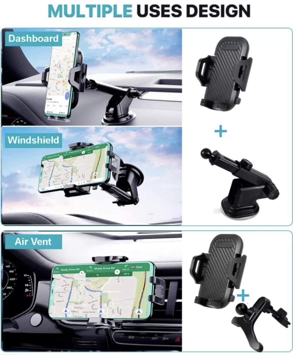 Orco Car Phone Holder,[Master Anti-Vibration] Phone Mount for Car,[Strong Suction] Universal Dashboard Windscreen Handsfree Stand, Compatible with iPhone 12 11 SE Samsung Galaxy S21 A12,Black