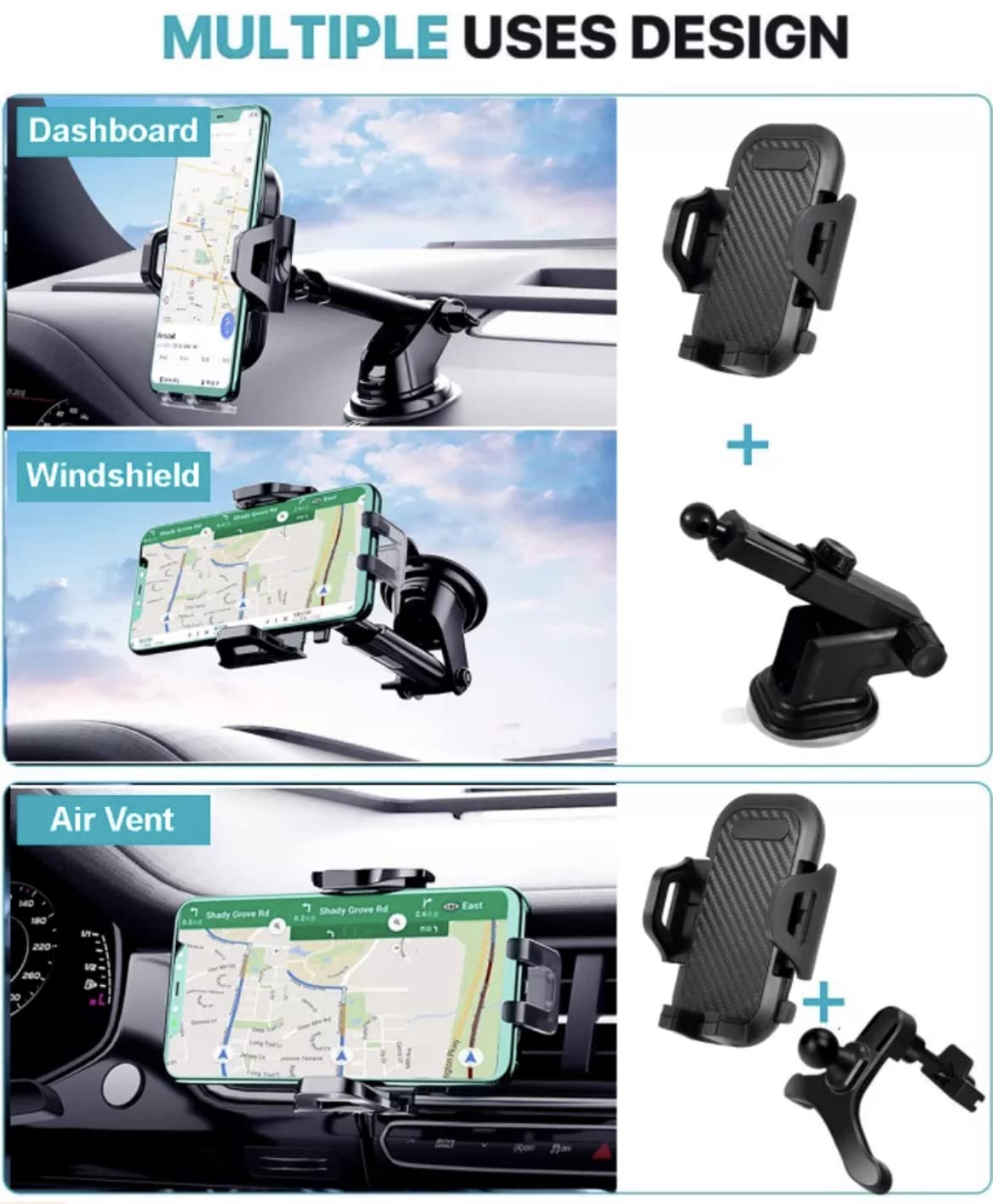 Orco Car Phone Holder,[Master Anti-Vibration] Phone Mount for Car,[Strong Suction] Universal Dashboard Windscreen Handsfree Stand, Compatible with iPhone 12 11 SE Samsung Galaxy S21 A12,Black