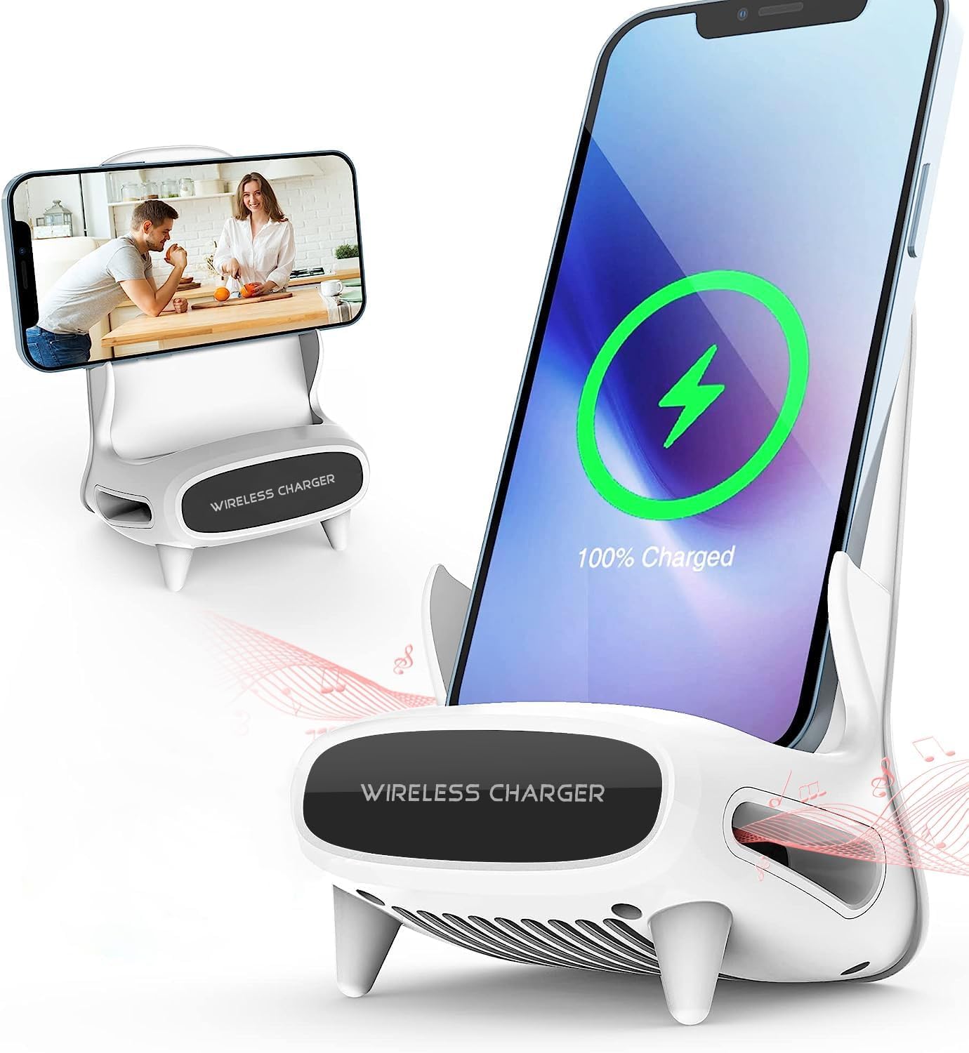 Wireless Charger Yusat Portable Mini Chair Wireless Charger for All Phones 15W Wireless Charging Station Phone Charger Stand with Musical Speaker Function