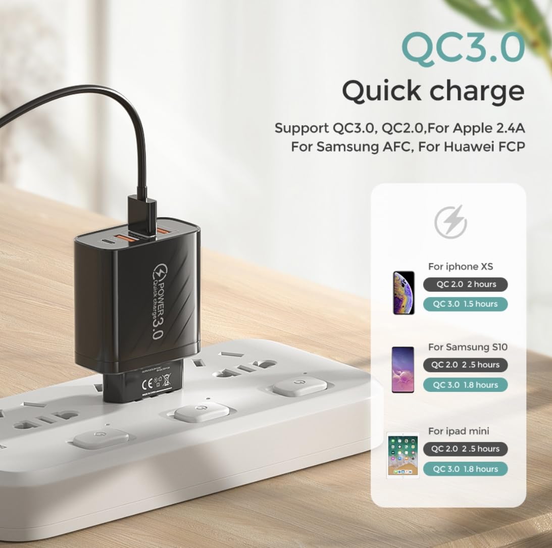ORCO USB C Charger Station for Multiple Devices Portable 53W 4 Ports USB Charging Station Adapter with Type C PD Fast Charger & QC 3.0 & Dual USB A Ports, for Phones Tablets Pad Cameras