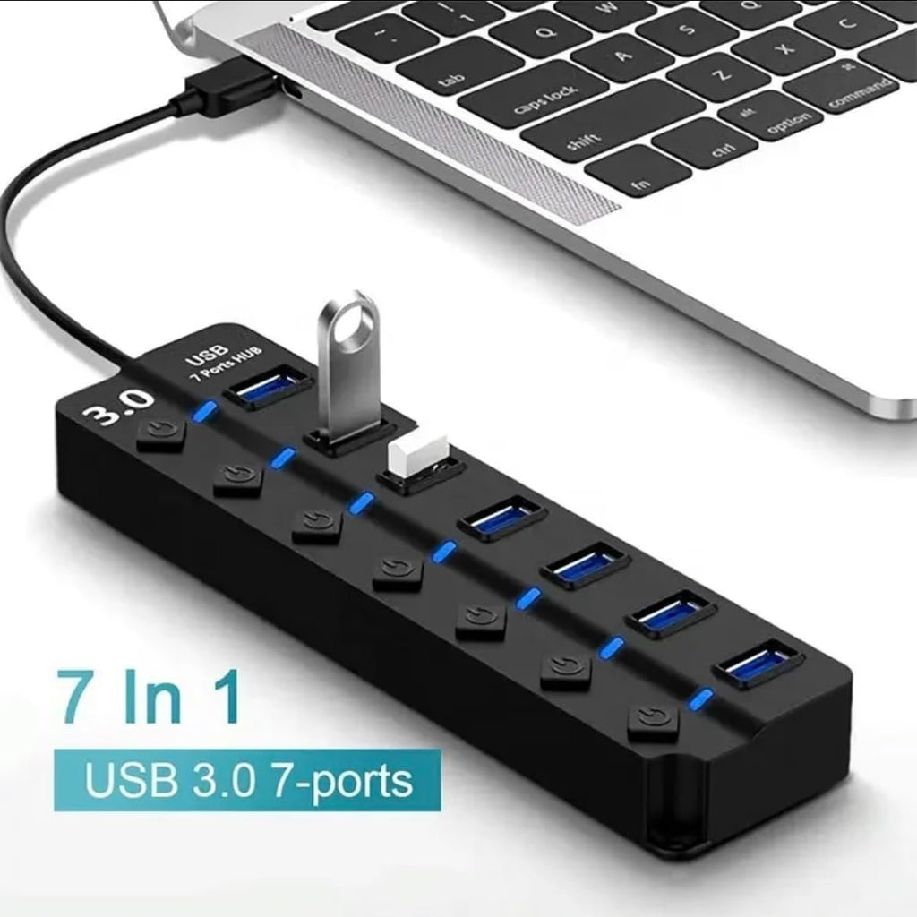 Orco 7-Port USB 3.0 Hub with Individual Power Switches and Lights, High-Speed Data Hub Splitter Portable USB Extension Hub for PC Laptop and More
