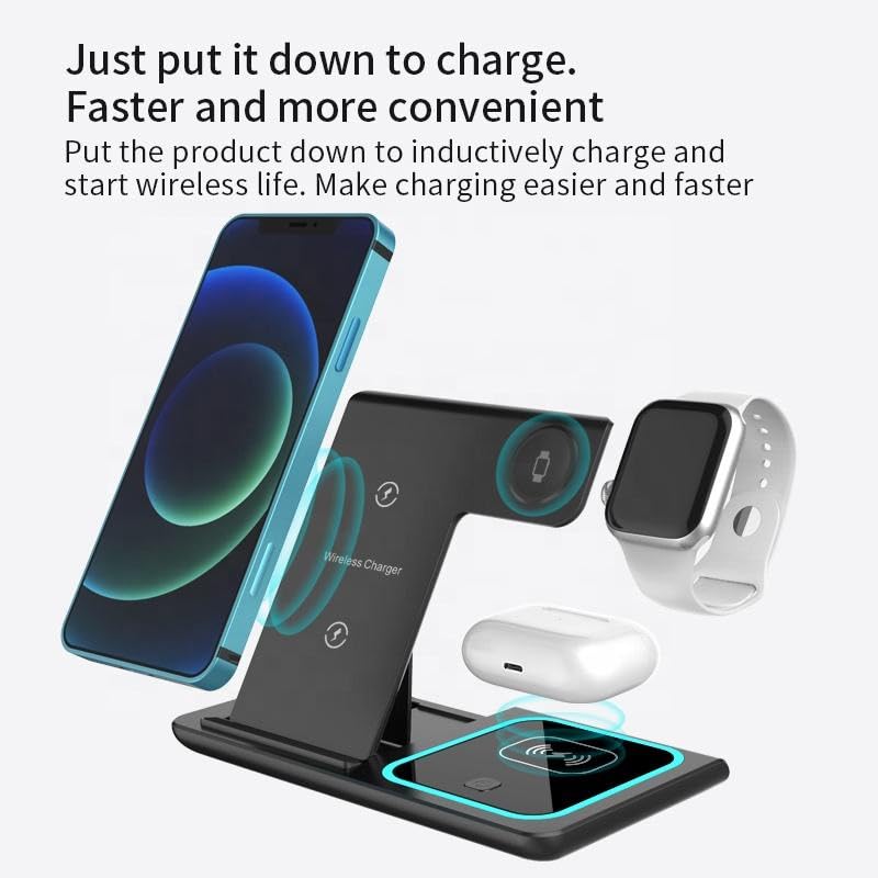 Orco 3 in 1 Wireless Charging Station - Foldable Wireless For iPhone, Apple Watch And AirPods, Samsung Galaxy Watch | Travel-Ready iPhone Magsafe Charger Stand | Compact Fast Charge Stand