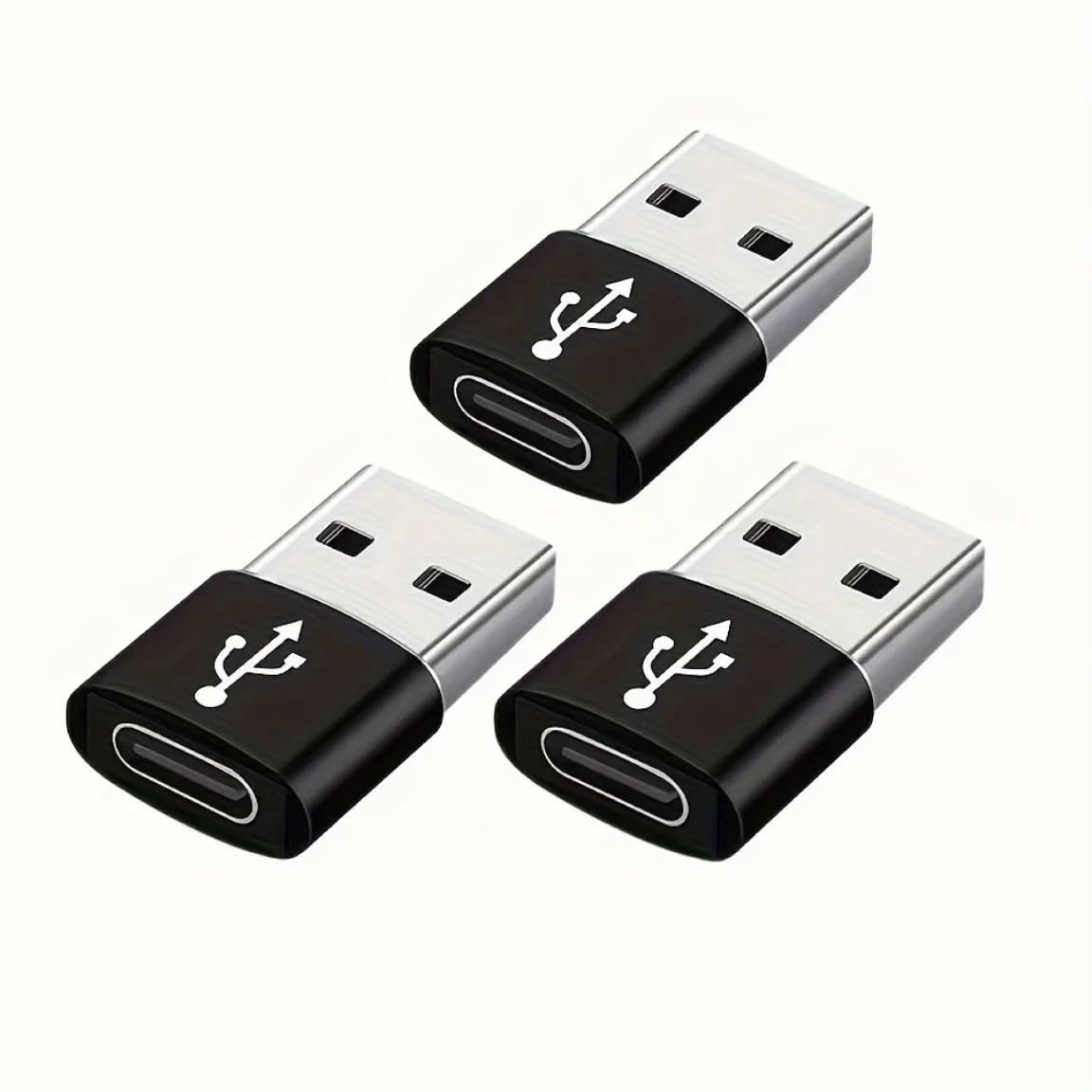 USB A to USB C Adapter 3-Pack, Type C Female to Male Charger Cable Converter for Apple Watch, Mac, iPhone, AirPods, iPad, CarPlay, Samsung Galaxy