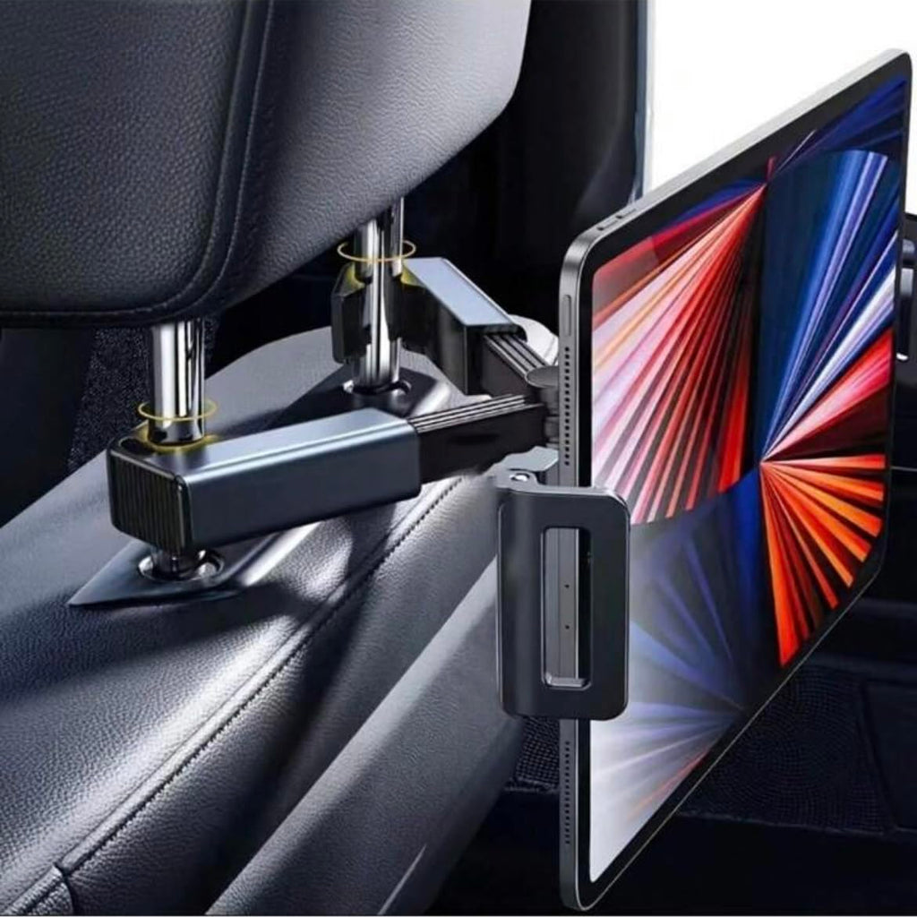 Orco Car Headrest Tablet Holder - Heavy Duty Triangle Mount for 4.7-12.9” iPad Pro Air Mini, Samsung Galaxy, Switch - 360° Rotating Extendable Backseat Stand with Safe Flush-Fit & Anti-Shake Design