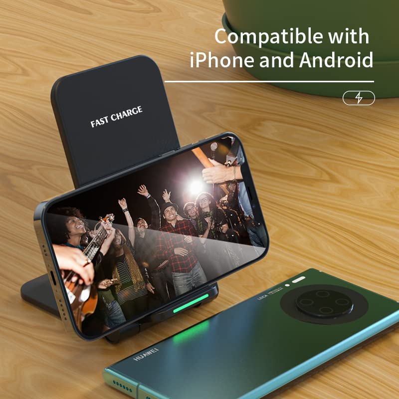 Orco Foldable 15W Fast Wireless Charger Stand – 2-Coil Qi Charging Station for Samsung Galaxy S25 S24 S23 Ultra, S22, S21, 7.5W for iPhone 17 16 15 14 13 12 Pro Max – Case Friendly