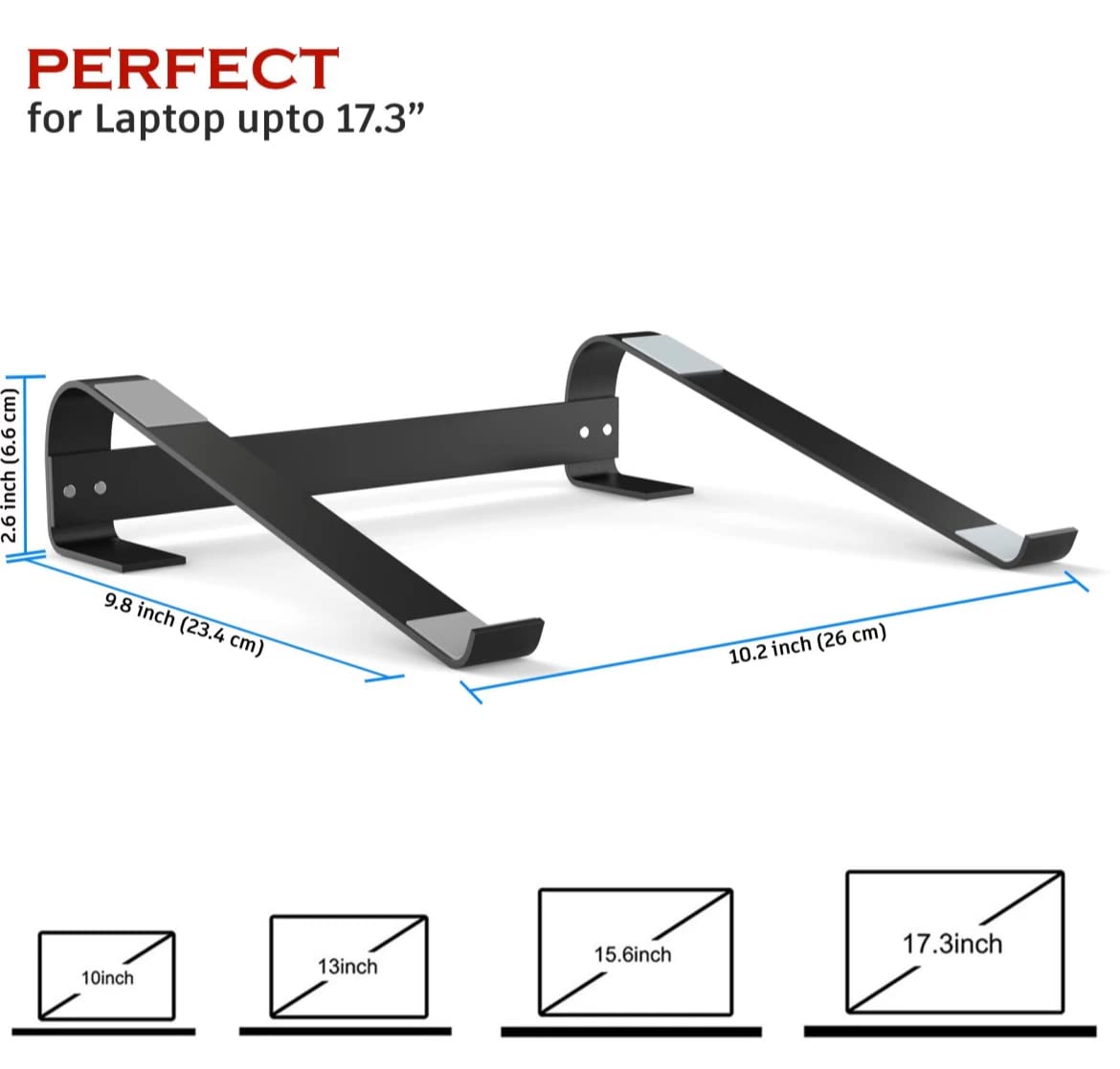 Orco Foldable Ergonomic Laptop Riser - Aluminum Holder for 10-15.6” Laptops - MacBook Pro/Air, HP, Asus, Lenovo, Sony, Dell - Black