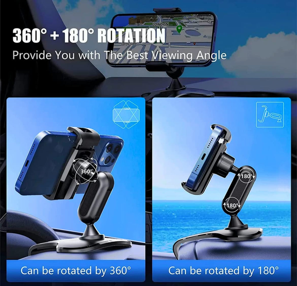 Orco Dashboard Phone Holder for Car Clip On Car Phone Mount 360 Degree Rotation Adjustable Automobile Cradle Suitable for Smartphone 4 to 7 inch